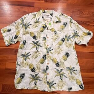RS Surf Lightweight Hawaiian Palm Trees/Pineapples Button Down Men's Shirt L